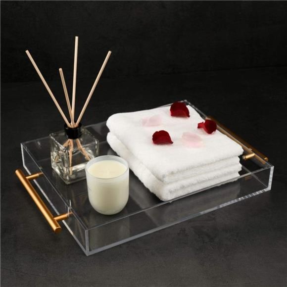 Clear Acrylic Lucite Serving Tray with Metal Handles,No Need to Assemble,11x14 - Picture 3 of 8